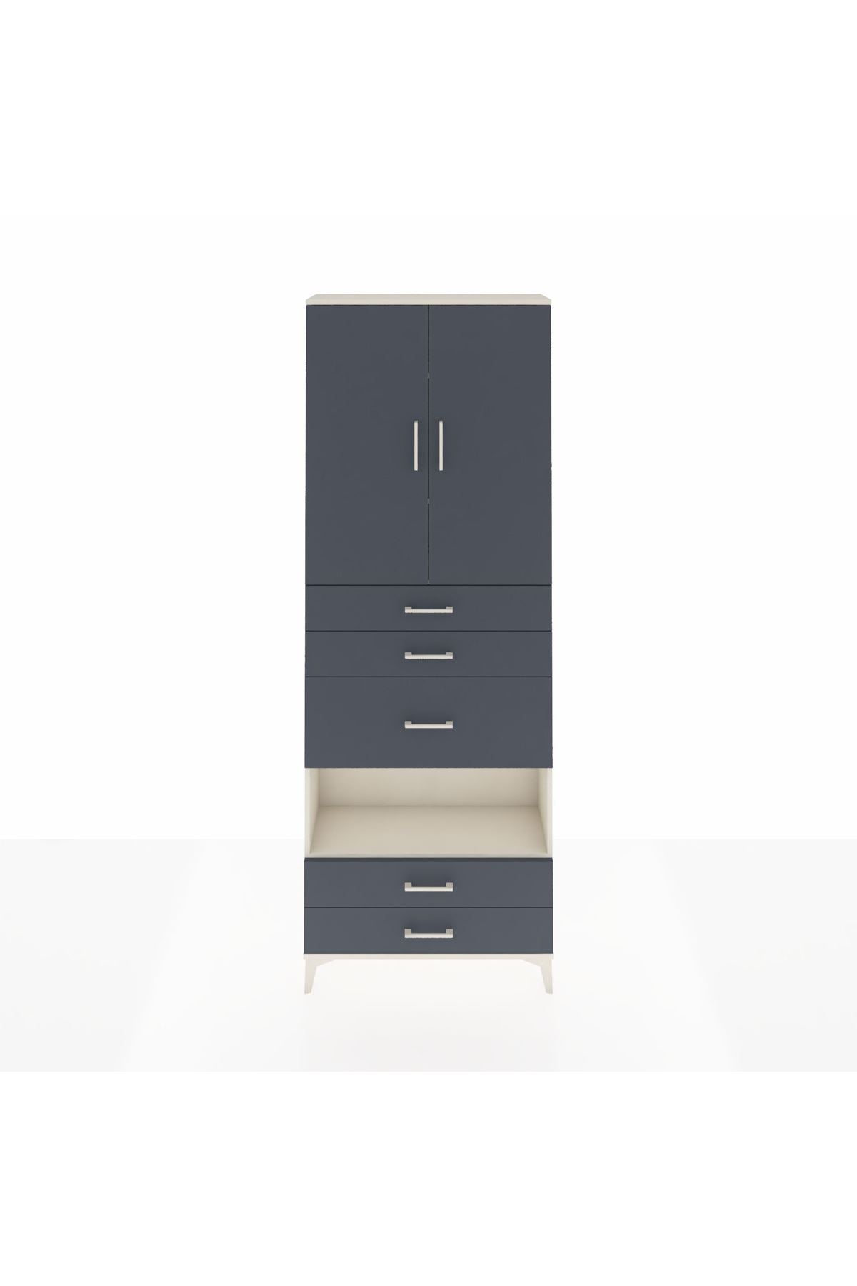 Arges Dolap 4 Raflı 5 Çekmeceli 2 Kapaklı 88x30x243 Aytaşı-Antrasit