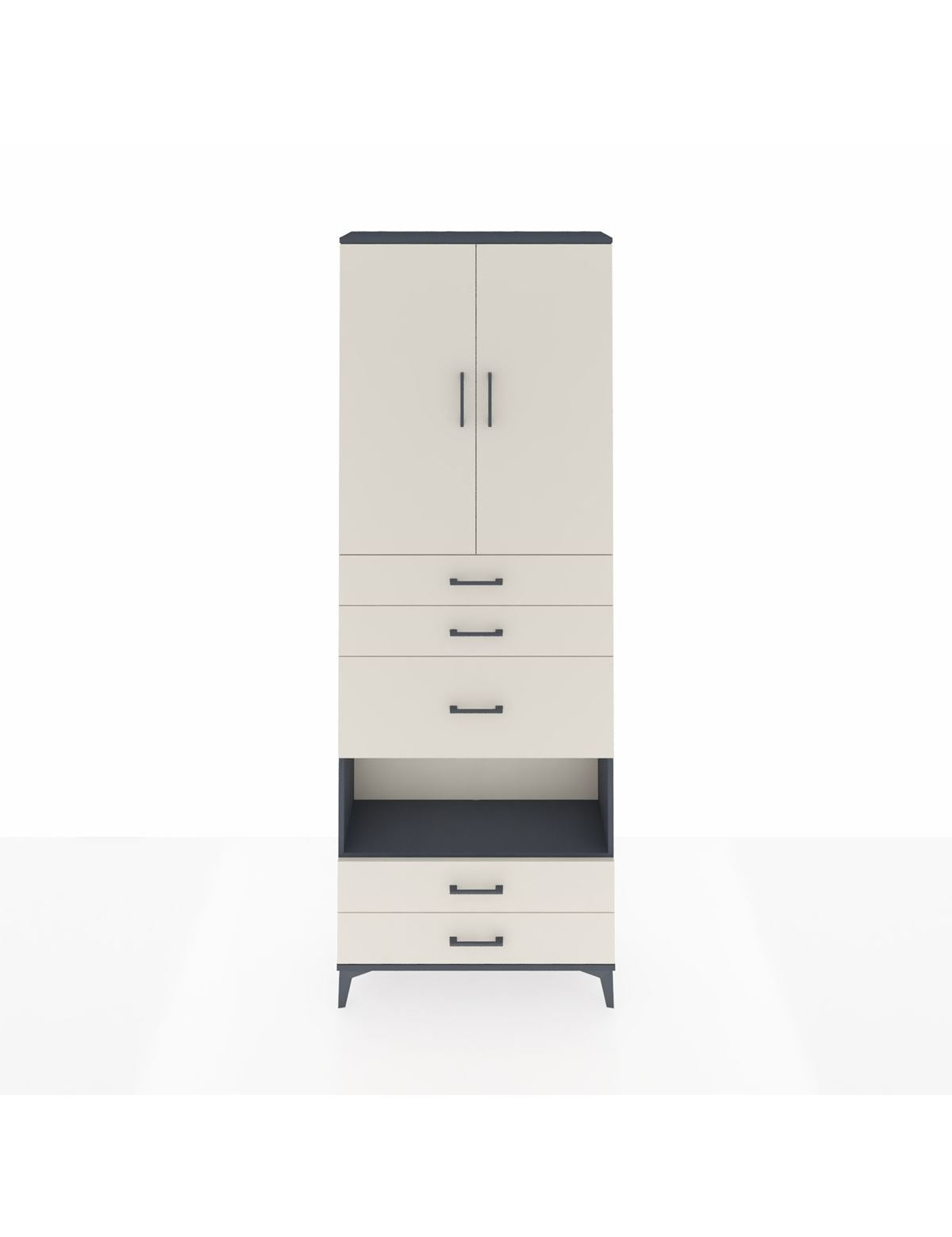 Arges Dolap 4 Raflı 5 Çekmeceli 2 Kapaklı 88x30x243 Antrasit-Aytaşı