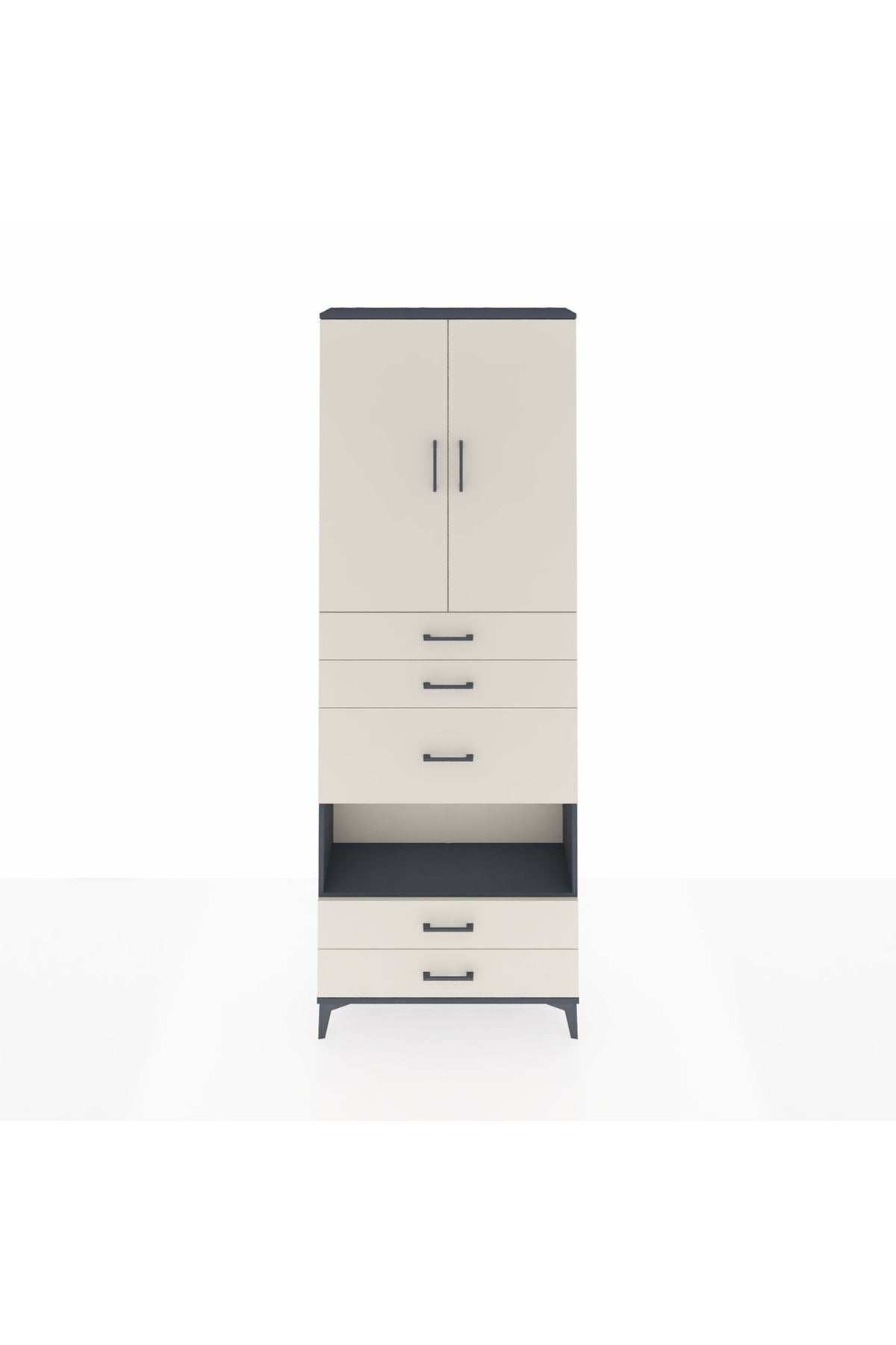 Arges Dolap 4 Raflı 5 Çekmeceli 2 Kapaklı 88x30x243 Antrasit-Aytaşı