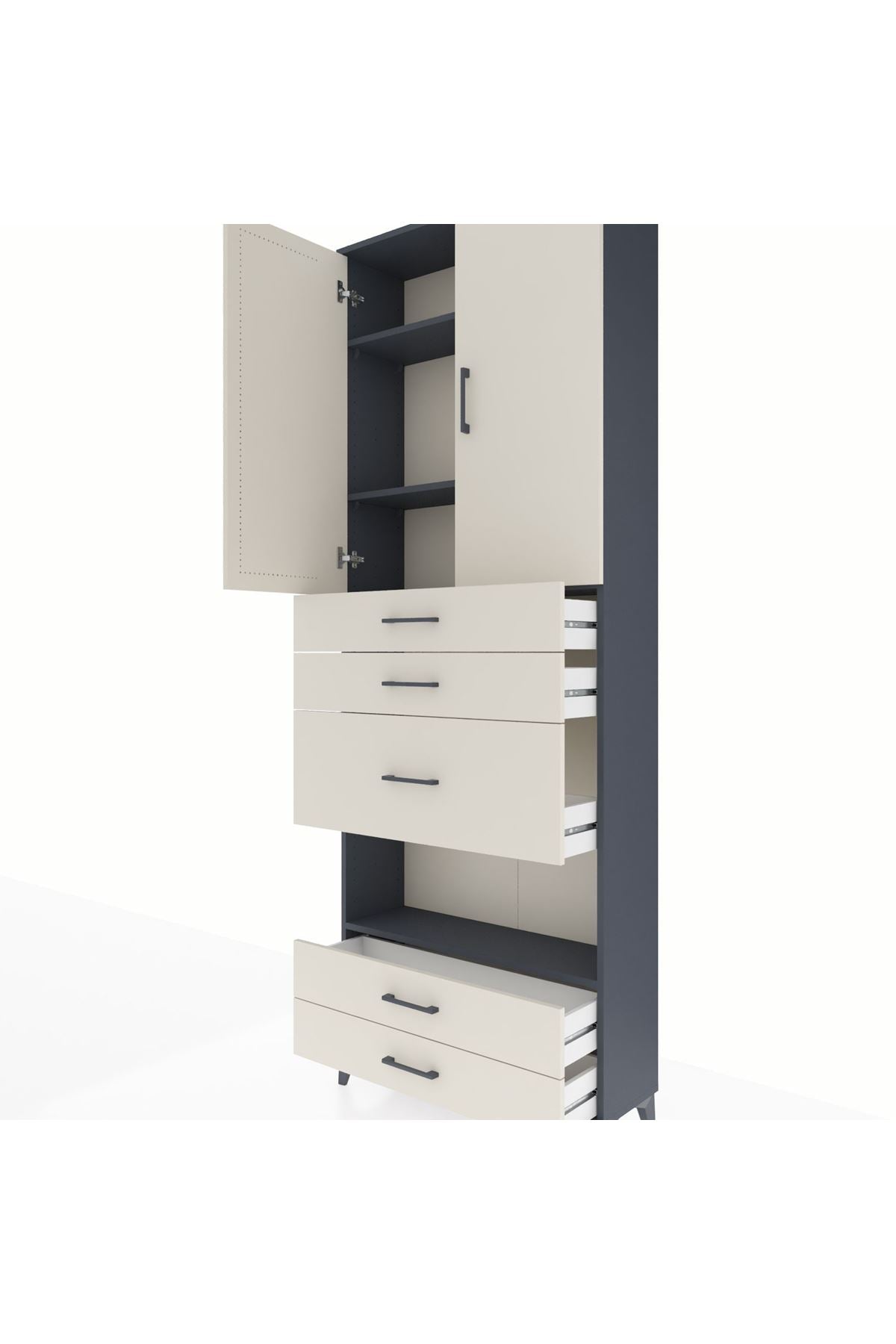 Arges Dolap 4 Raflı 5 Çekmeceli 2 Kapaklı 88x30x243 Antrasit-Aytaşı