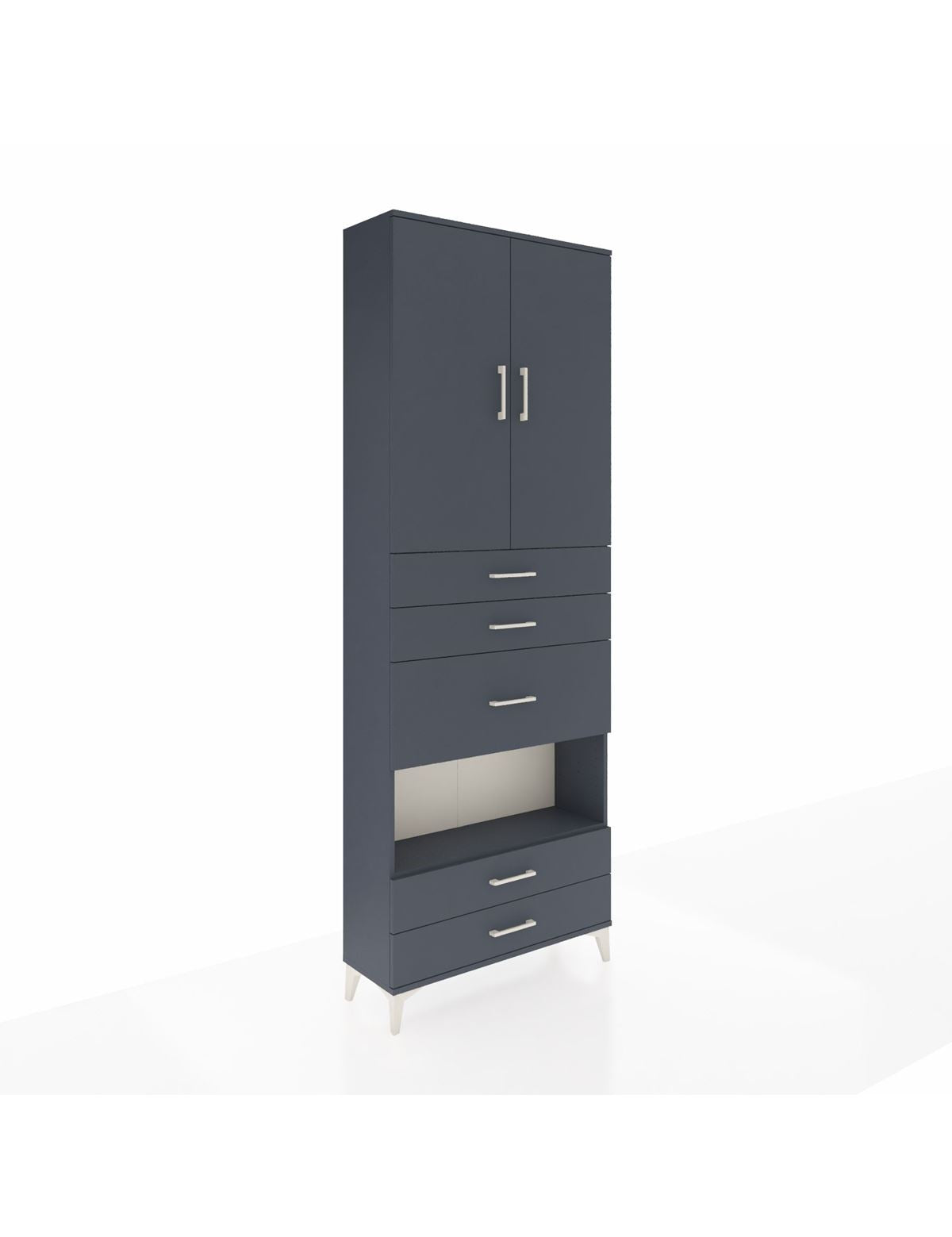 Arges Dolap 4 Raflı 5 Çekmeceli 2 Kapaklı 88x30x243 Antrasit-Antrasit