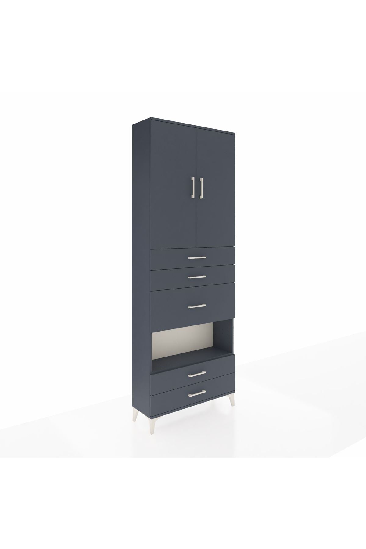 Arges Dolap 4 Raflı 5 Çekmeceli 2 Kapaklı 88x30x243 Antrasit-Antrasit