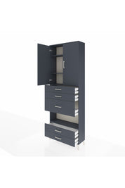 Arges Dolap 4 Raflı 5 Çekmeceli 2 Kapaklı 88x30x243 Antrasit-Antrasit