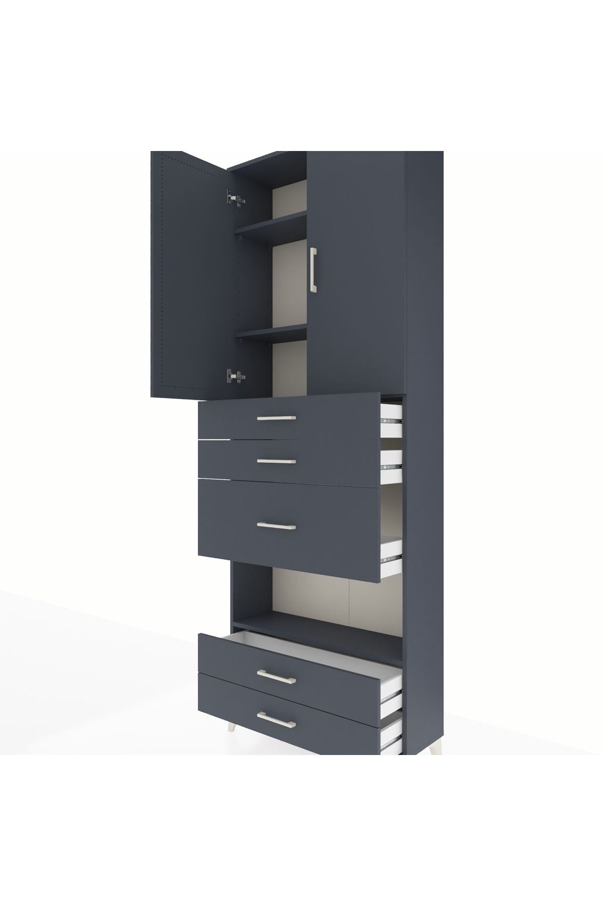 Arges Dolap 4 Raflı 5 Çekmeceli 2 Kapaklı 88x30x243 Antrasit-Antrasit