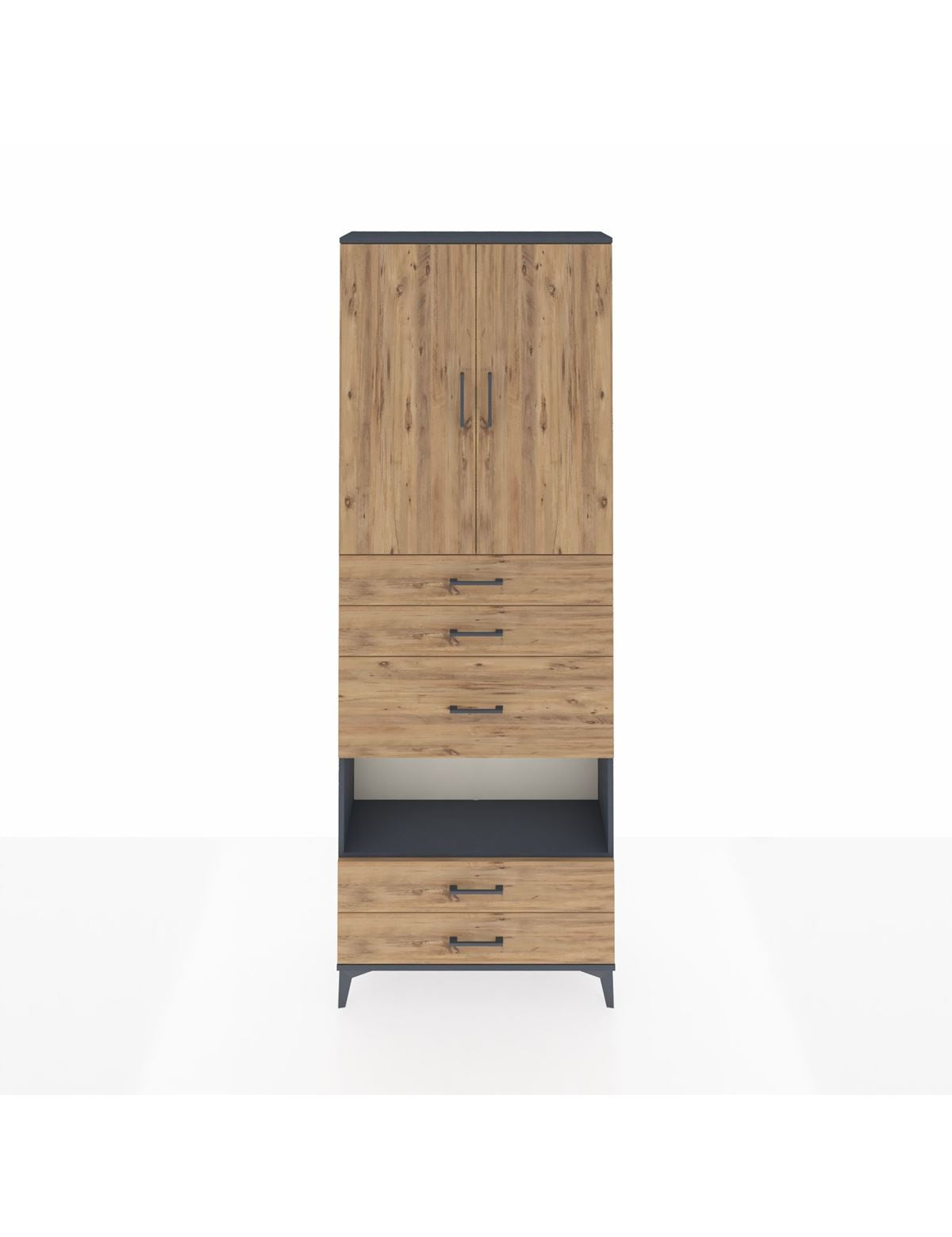 Arges Dolap 4 Raflı 5 Çekmeceli 2 Kapaklı 88x30x243 Antrasit-Çam