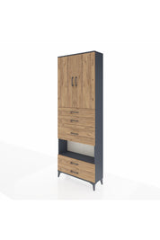 Arges Dolap 4 Raflı 5 Çekmeceli 2 Kapaklı 88x30x243 Antrasit-Çam