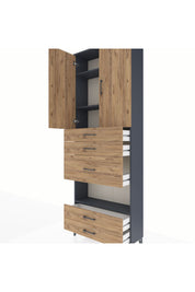 Arges Dolap 4 Raflı 5 Çekmeceli 2 Kapaklı 88x30x243 Antrasit-Çam