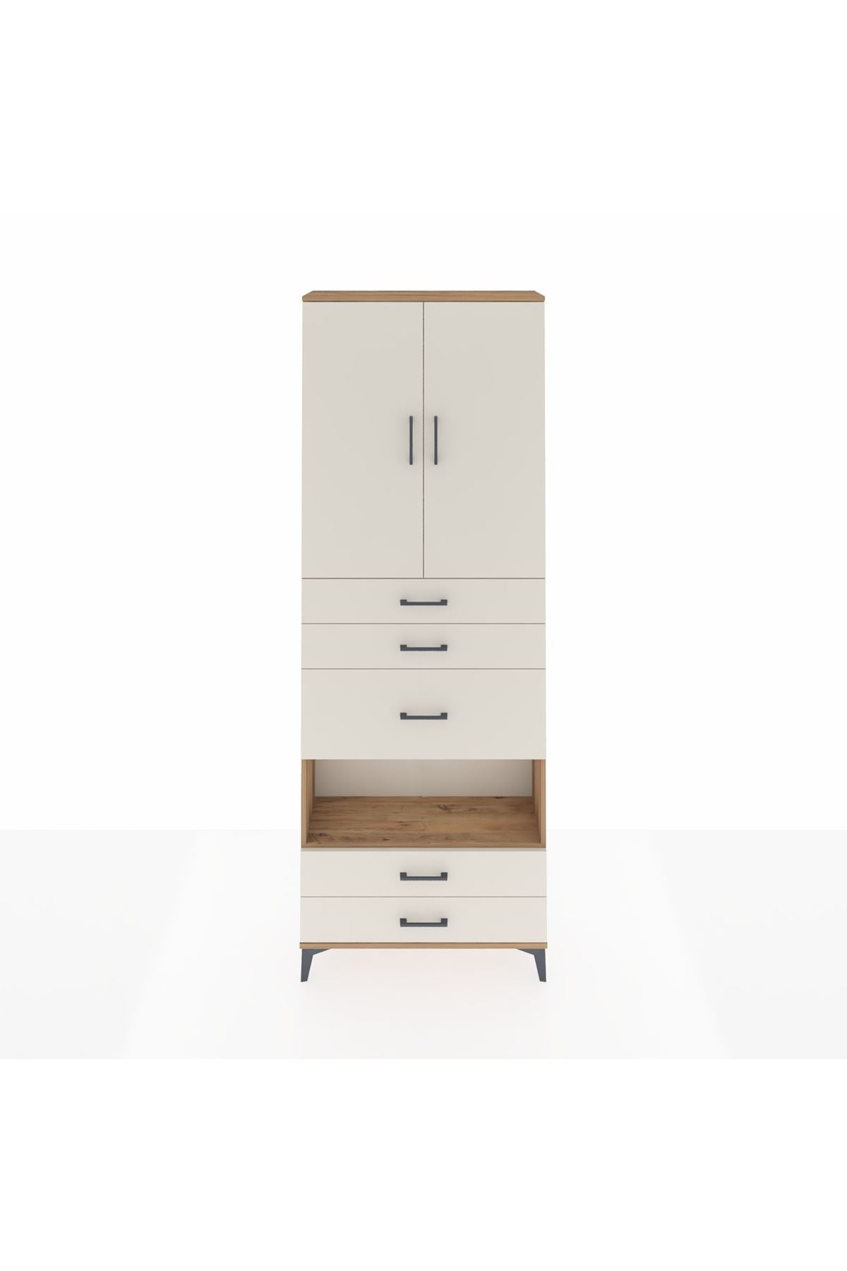 Arges Dolap 4 Raflı 5 Çekmeceli 2 Kapaklı 88x30x243 Çam-Aytaşı