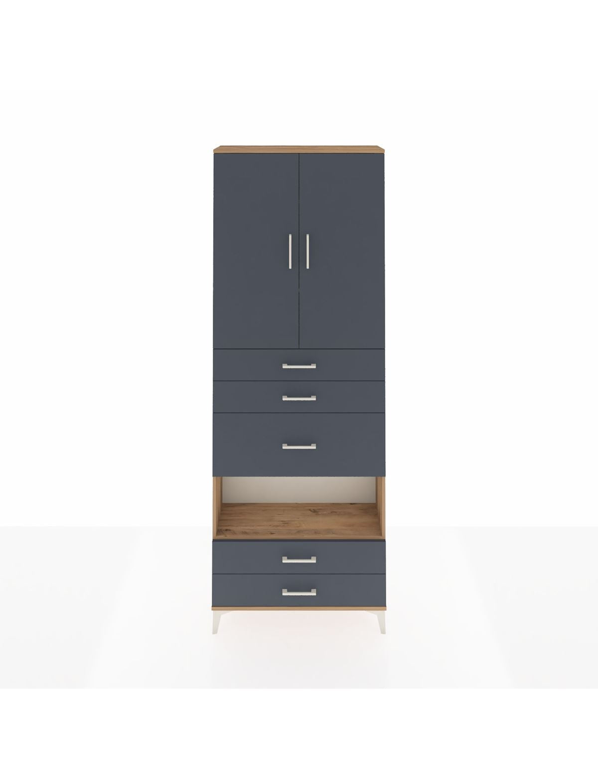 Arges Dolap 4 Raflı 5 Çekmeceli 2 Kapaklı 88x30x243 Çam-Antrasit