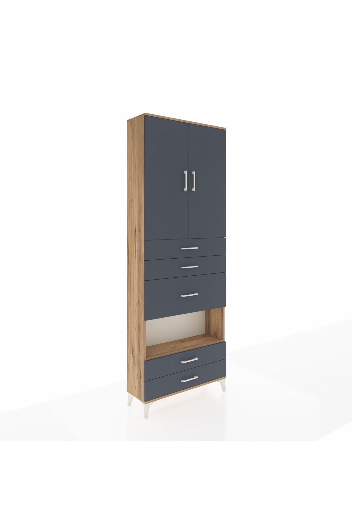 Arges Dolap 4 Raflı 5 Çekmeceli 2 Kapaklı 88x30x243 Çam-Antrasit