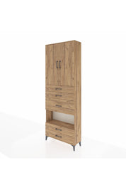 Arges Dolap 4 Raflı 5 Çekmeceli 2 Kapaklı 88x30x243 Çam-Çam