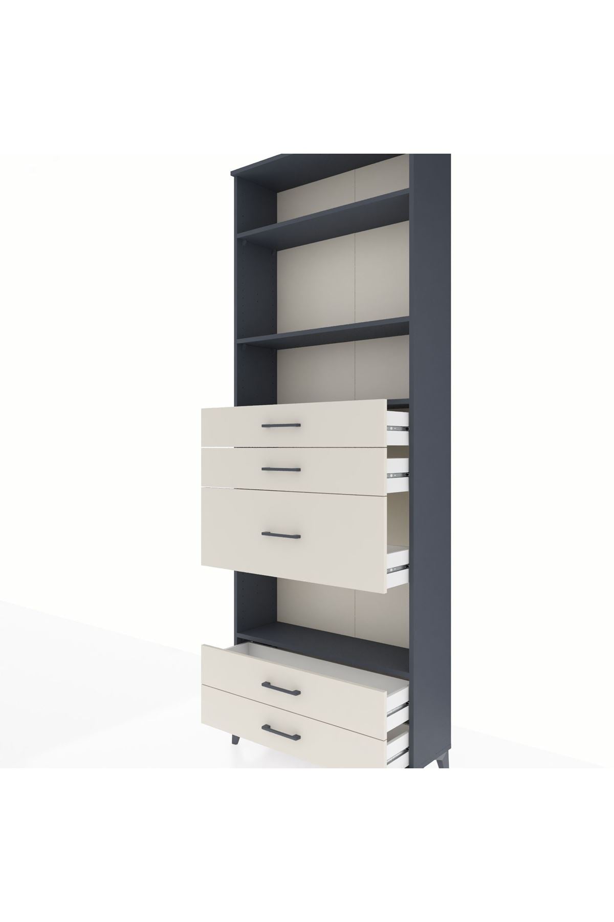 Arges Dolap 4 Raflı 5 Çekmeceli 88x30x243 Antrasit-Aytaşı