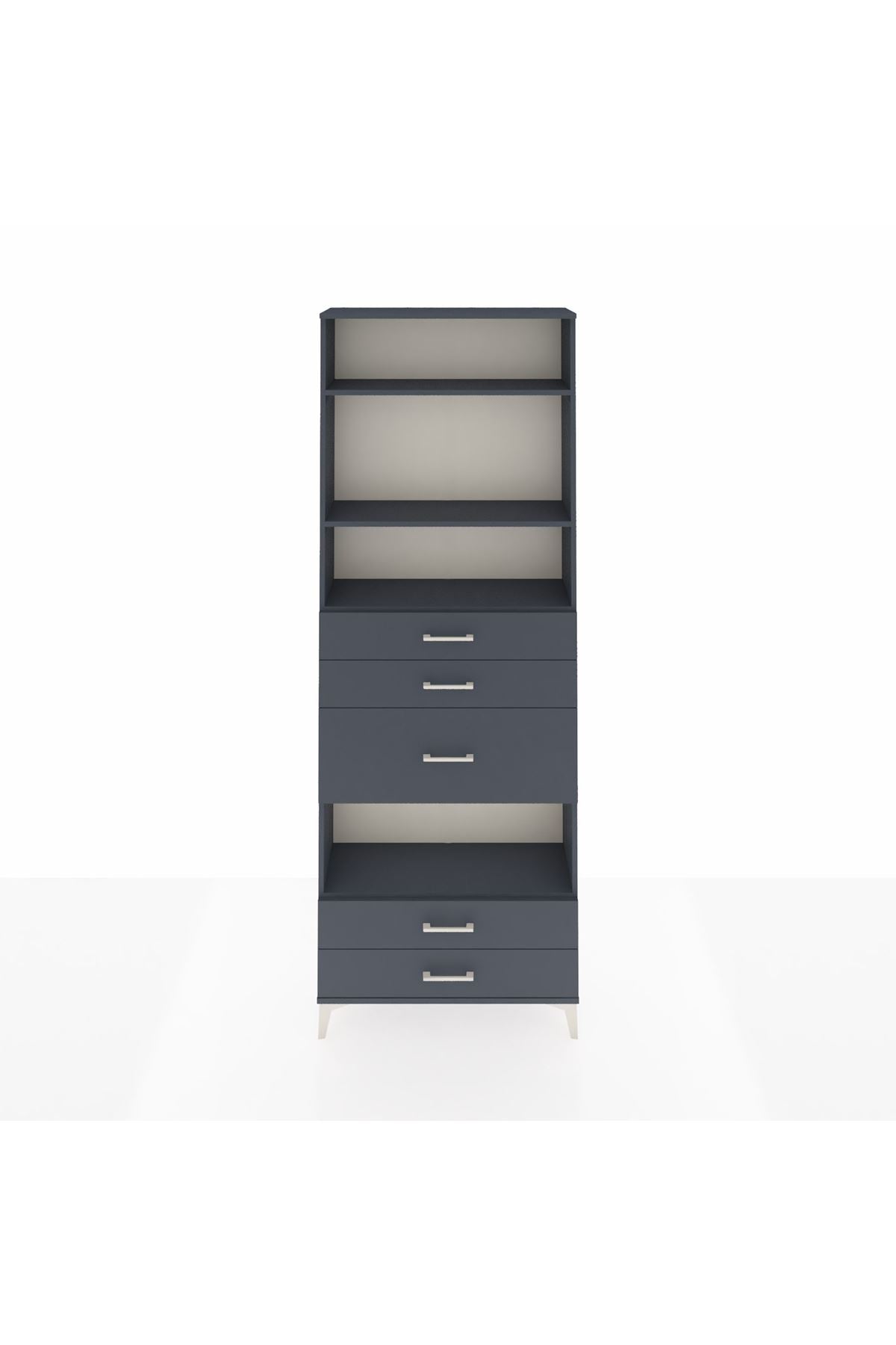 Arges Dolap 4 Raflı 5 Çekmeceli 88x30x243 Antrasit-Antrasit