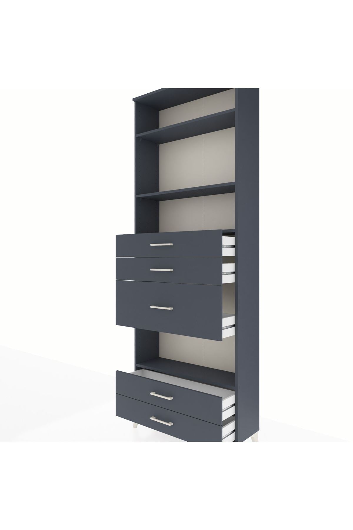 Arges Dolap 4 Raflı 5 Çekmeceli 88x30x243 Antrasit-Antrasit
