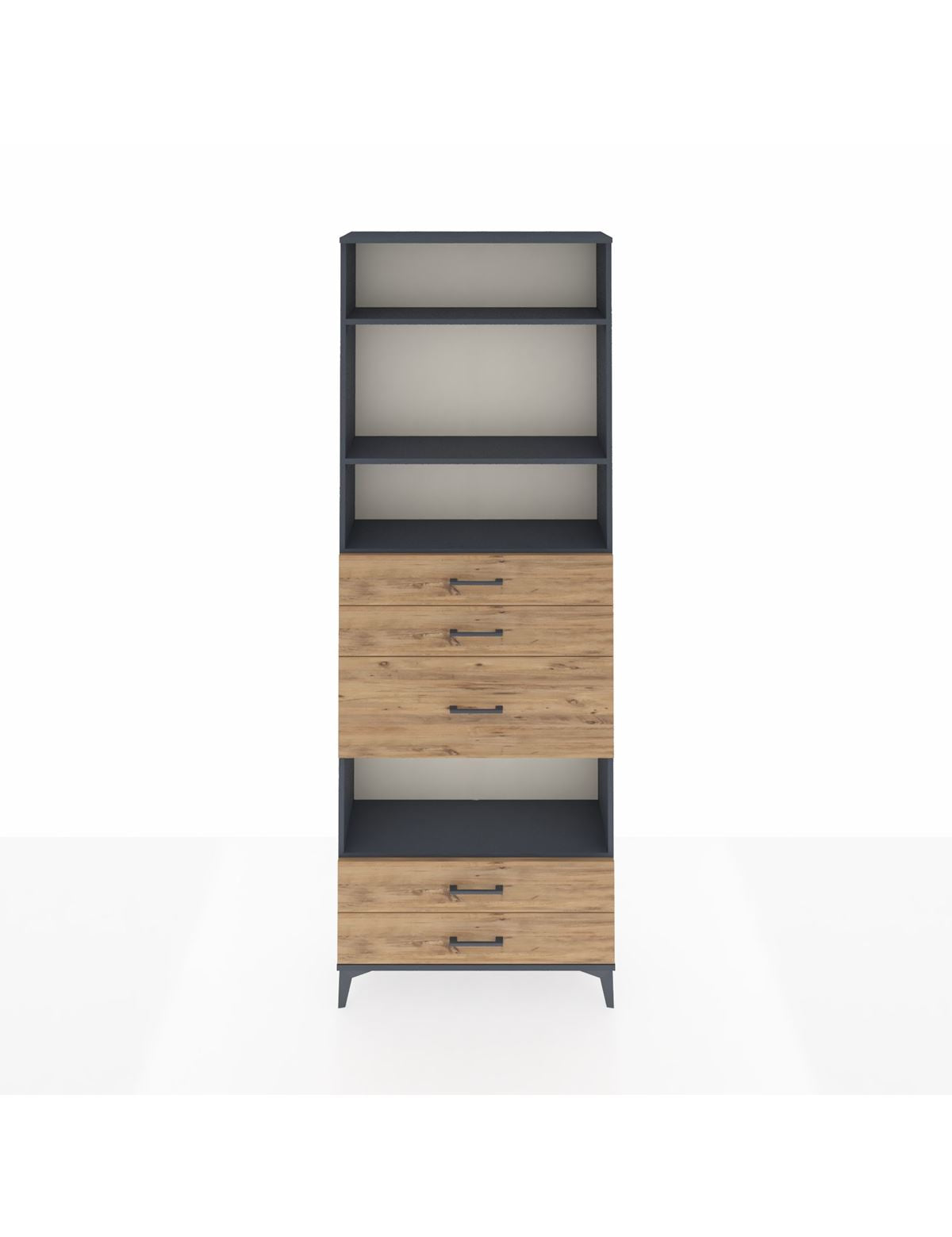 Arges Dolap 4 Raflı 5 Çekmeceli 88x30x243 Antrasit-Çam