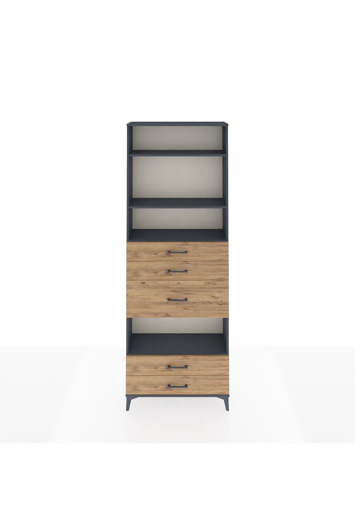 Arges Dolap 4 Raflı 5 Çekmeceli 88x30x243 Antrasit-Çam