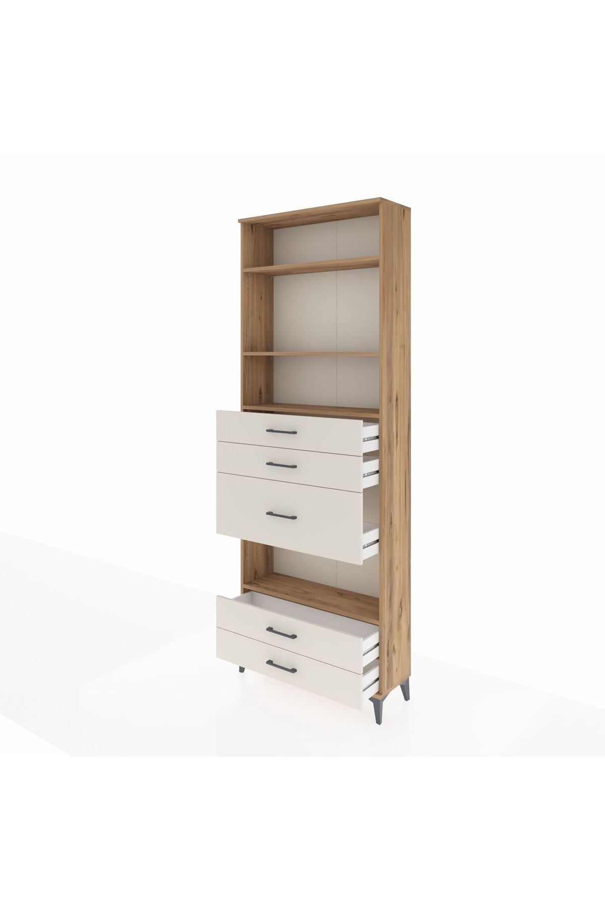 Arges Dolap 4 Raflı 5 Çekmeceli 88x30x243 Çam-Aytaşı