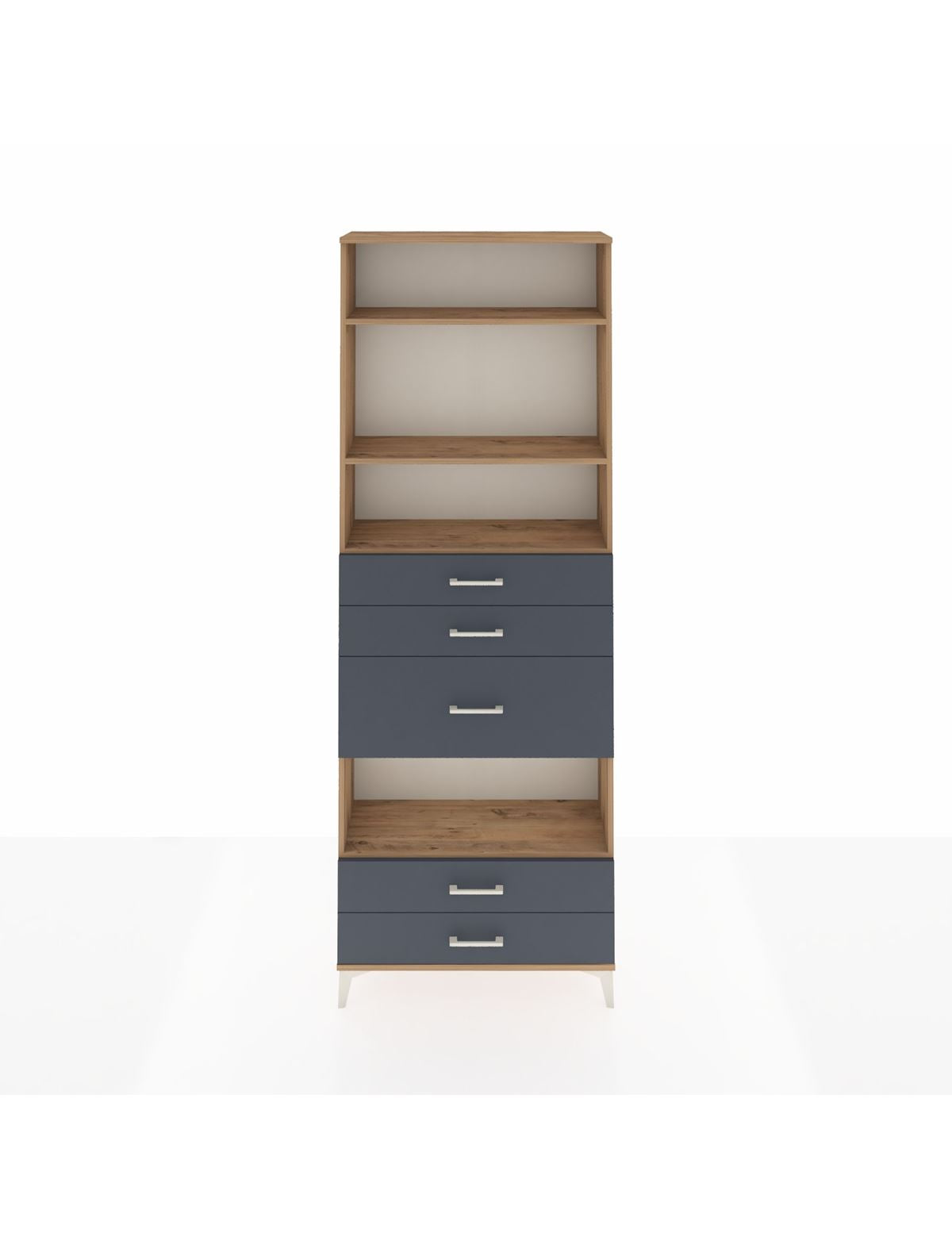 Arges Dolap 4 Raflı 5 Çekmeceli 88x30x243 Çam-Antrasit