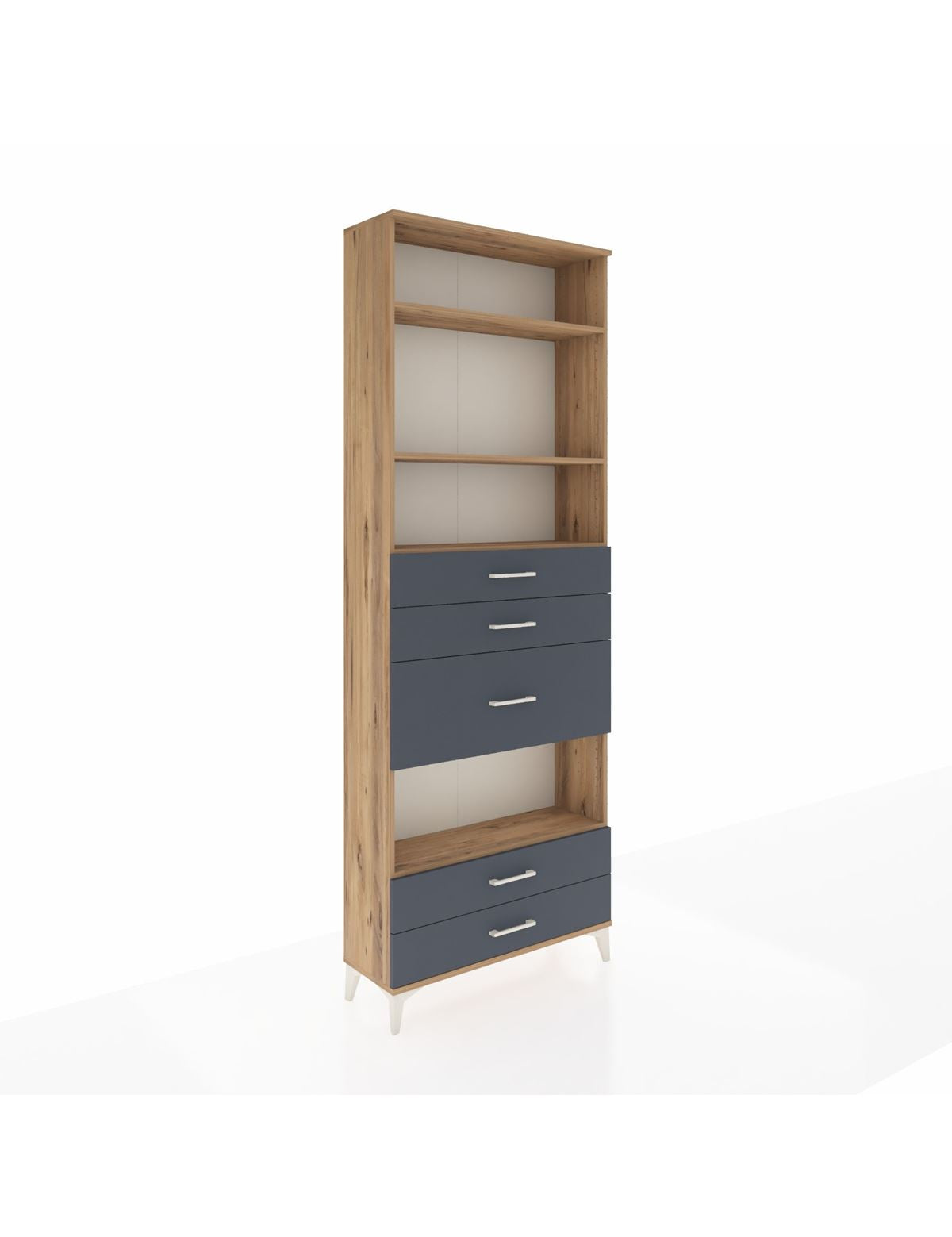 Arges Dolap 4 Raflı 5 Çekmeceli 88x30x243 Çam-Antrasit