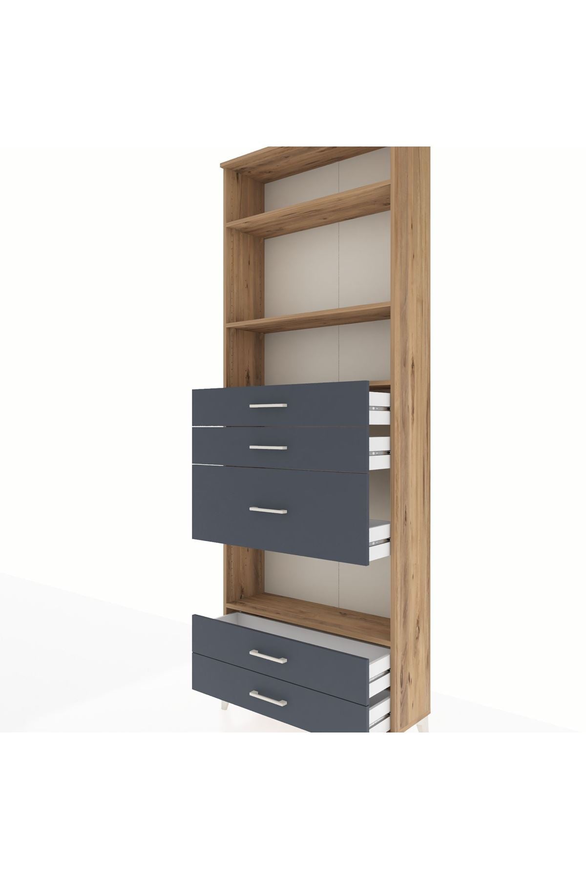 Arges Dolap 4 Raflı 5 Çekmeceli 88x30x243 Çam-Antrasit