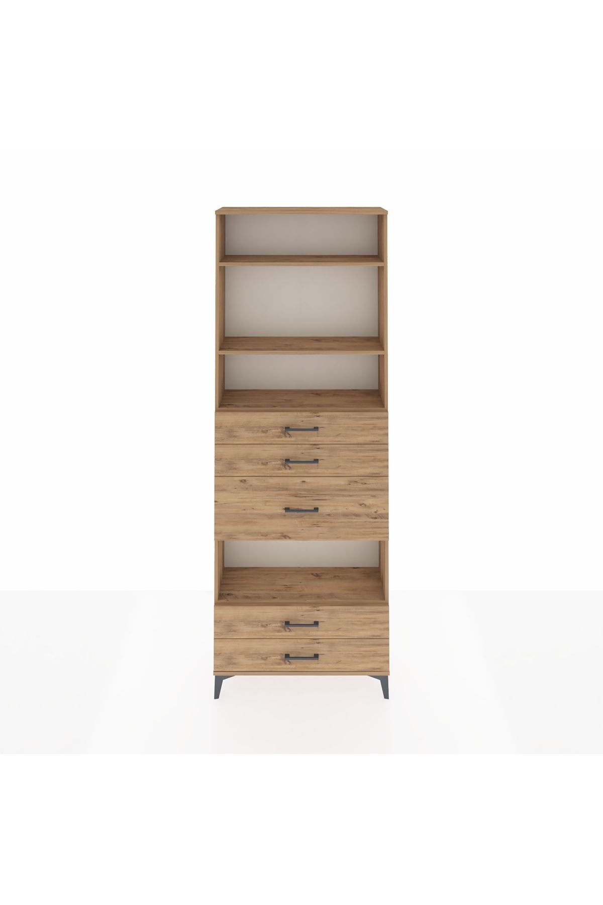 Arges Dolap 4 Raflı 5 Çekmeceli 88x30x243 Çam-Çam