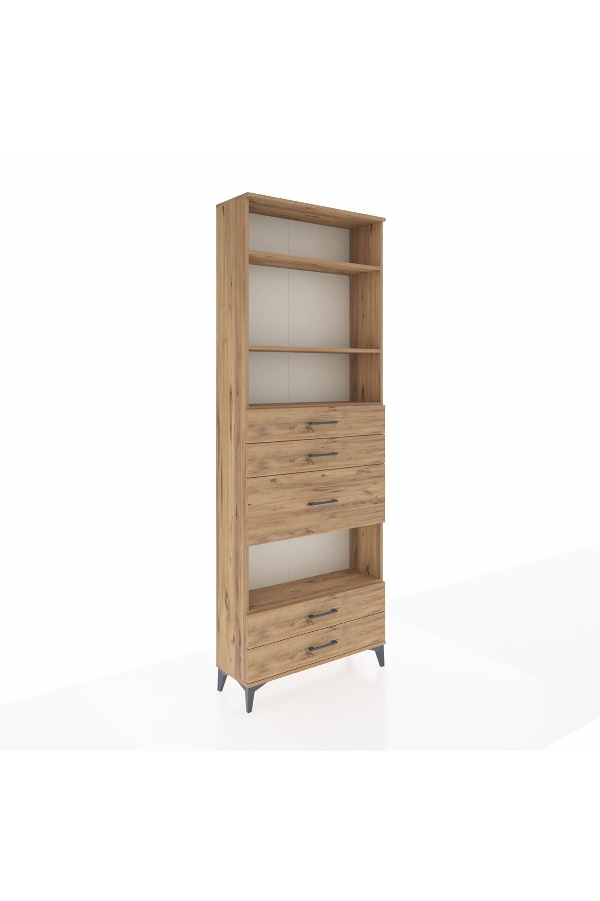 Arges Dolap 4 Raflı 5 Çekmeceli 88x30x243 Çam-Çam