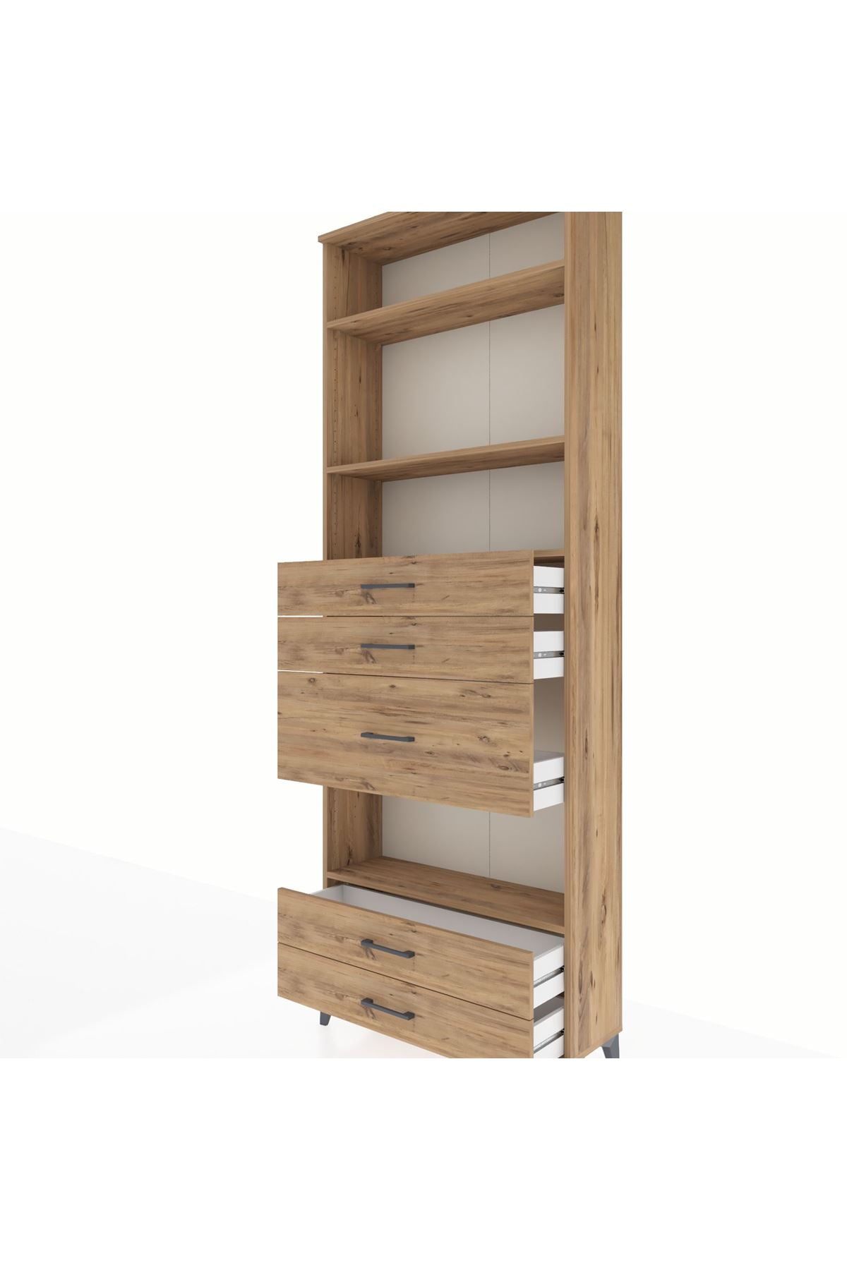 Arges Dolap 4 Raflı 5 Çekmeceli 88x30x243 Çam-Çam