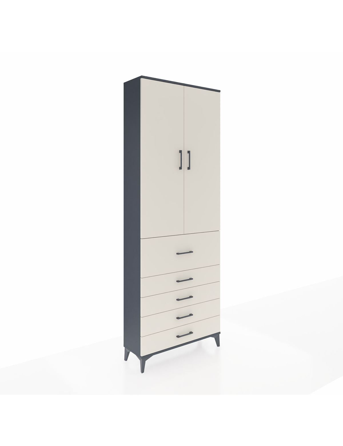 Arges Dolap 4 Raflı 5 Çekmeceli 2 Kapaklı 88x30x243 Antrasit-Aytaşı