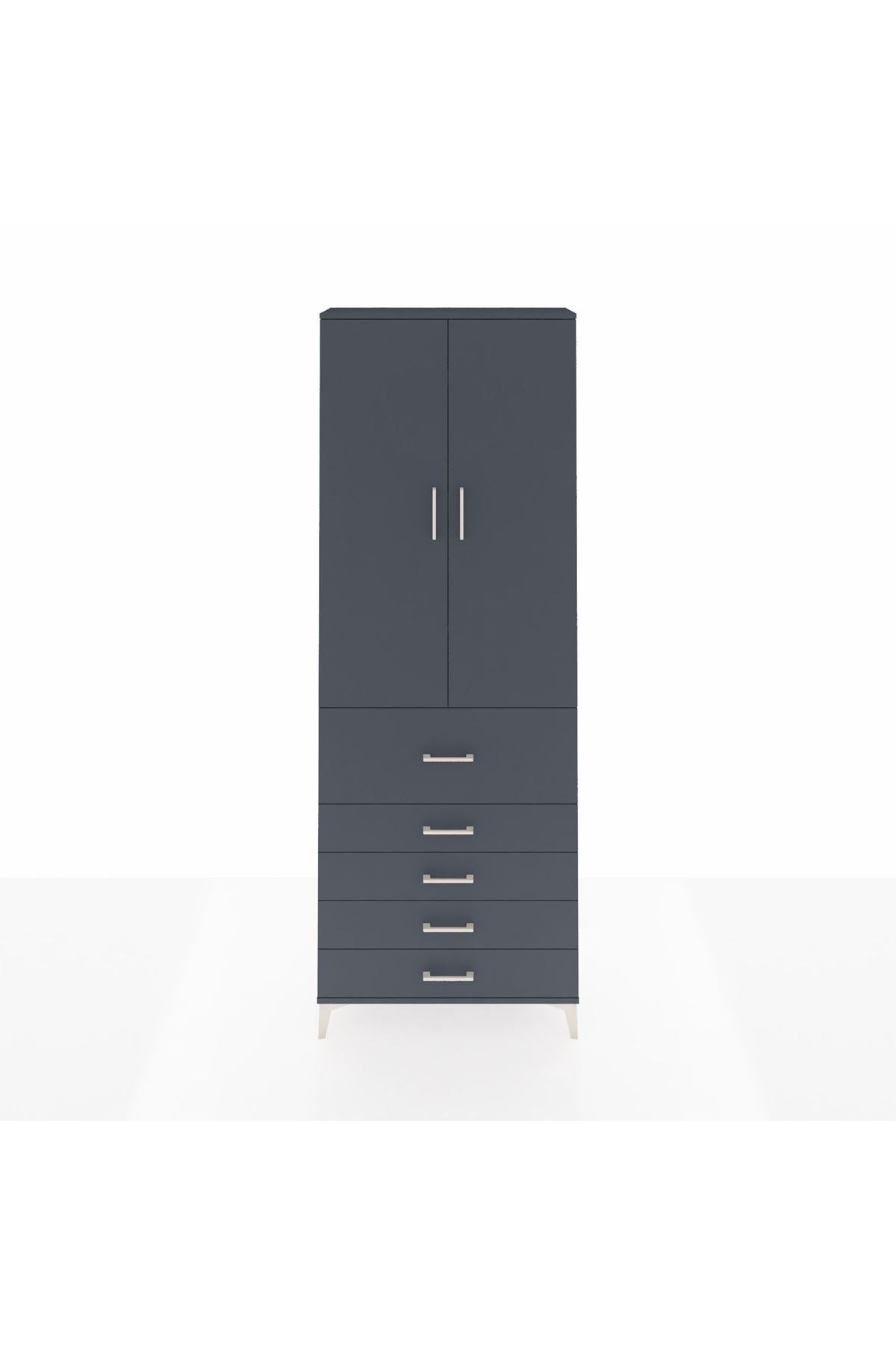 Arges Dolap 4 Raflı 5 Çekmeceli 2 Kapaklı 88x30x243 Antrasit-Antrasit
