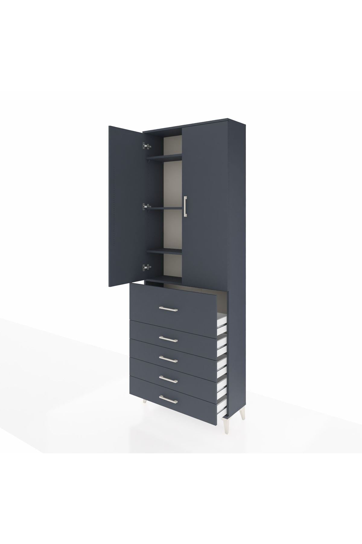 Arges Dolap 4 Raflı 5 Çekmeceli 2 Kapaklı 88x30x243 Antrasit-Antrasit