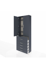 Arges Dolap 4 Raflı 5 Çekmeceli 2 Kapaklı 88x30x243 Antrasit-Antrasit