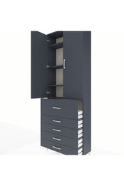 Arges Dolap 4 Raflı 5 Çekmeceli 2 Kapaklı 88x30x243 Antrasit-Antrasit