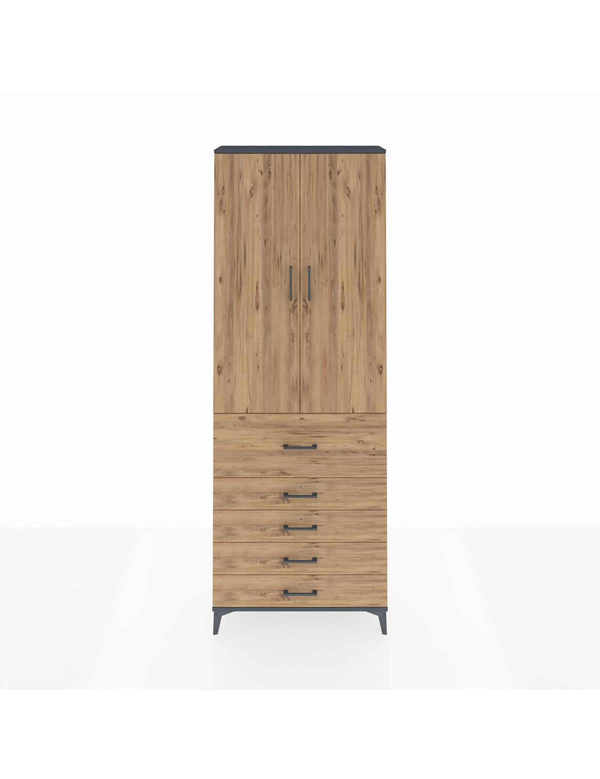 Arges Dolap 4 Raflı 5 Çekmeceli 2 Kapaklı 88x30x243 Antrasit-Çam