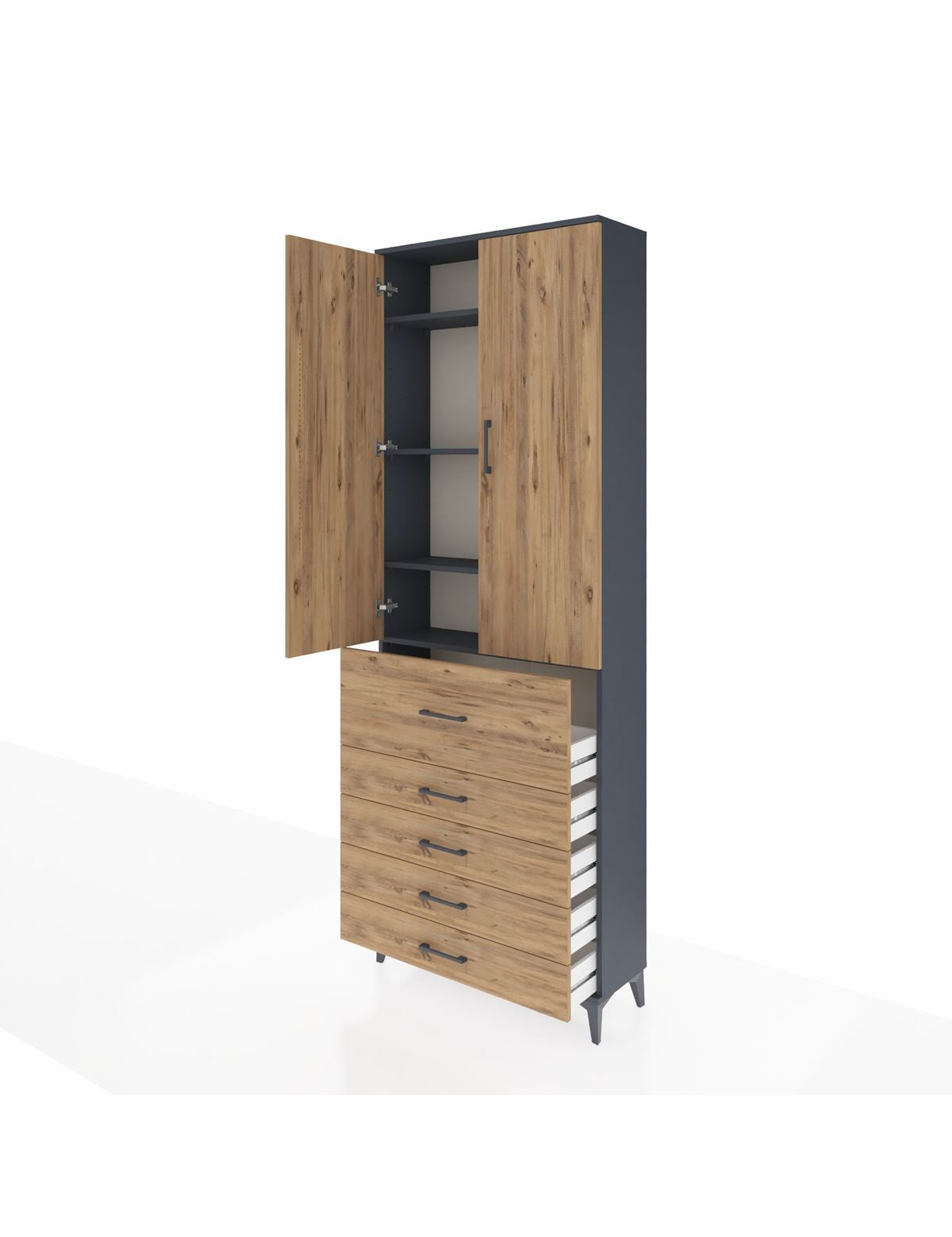 Arges Dolap 4 Raflı 5 Çekmeceli 2 Kapaklı 88x30x243 - S33M105V6A