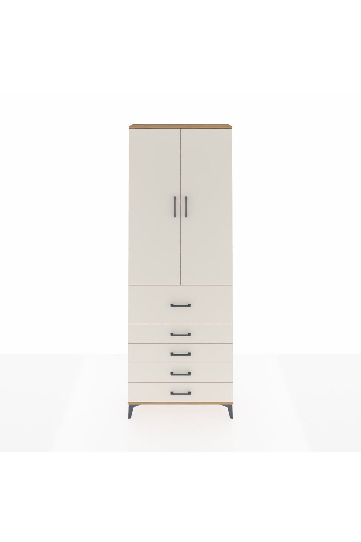 Arges Dolap 4 Raflı 5 Çekmeceli 2 Kapaklı 88x30x243 Çam-Aytaşı