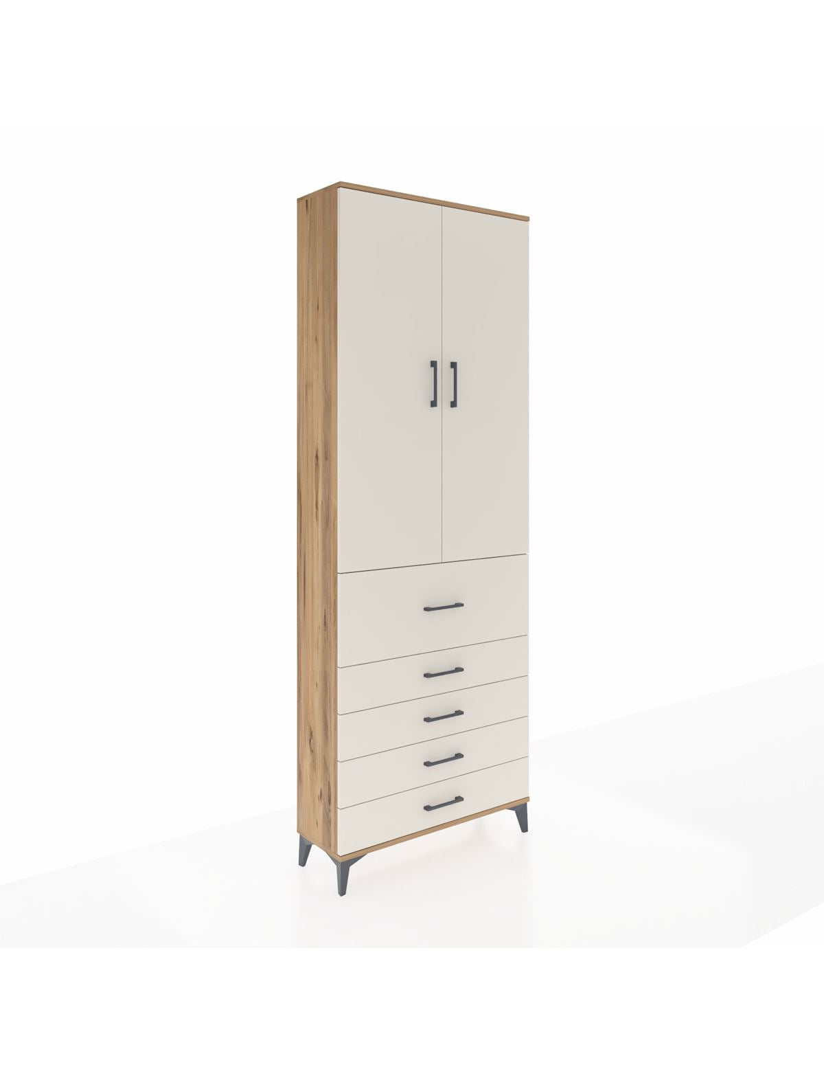 Arges Dolap 4 Raflı 5 Çekmeceli 2 Kapaklı 88x30x243 Çam-Aytaşı