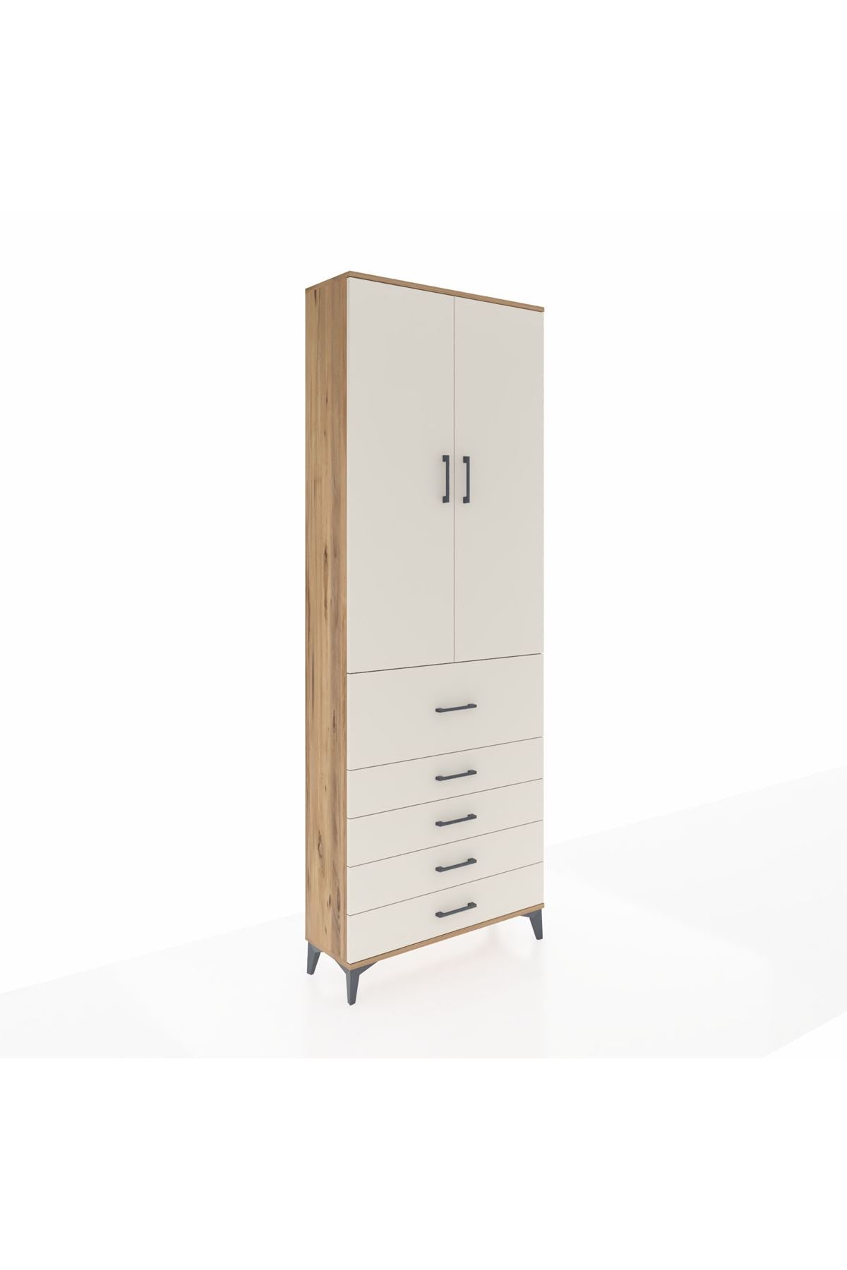 Arges Dolap 4 Raflı 5 Çekmeceli 2 Kapaklı 88x30x243 Çam-Aytaşı