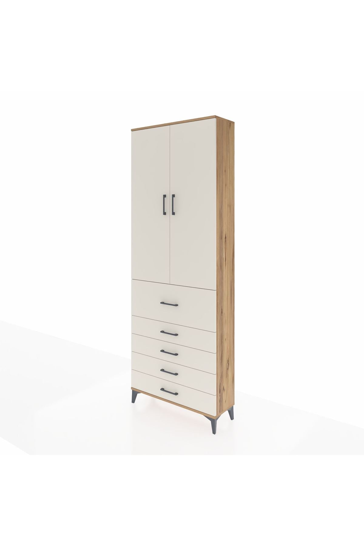 Arges Dolap 4 Raflı 5 Çekmeceli 2 Kapaklı 88x30x243 Çam-Aytaşı