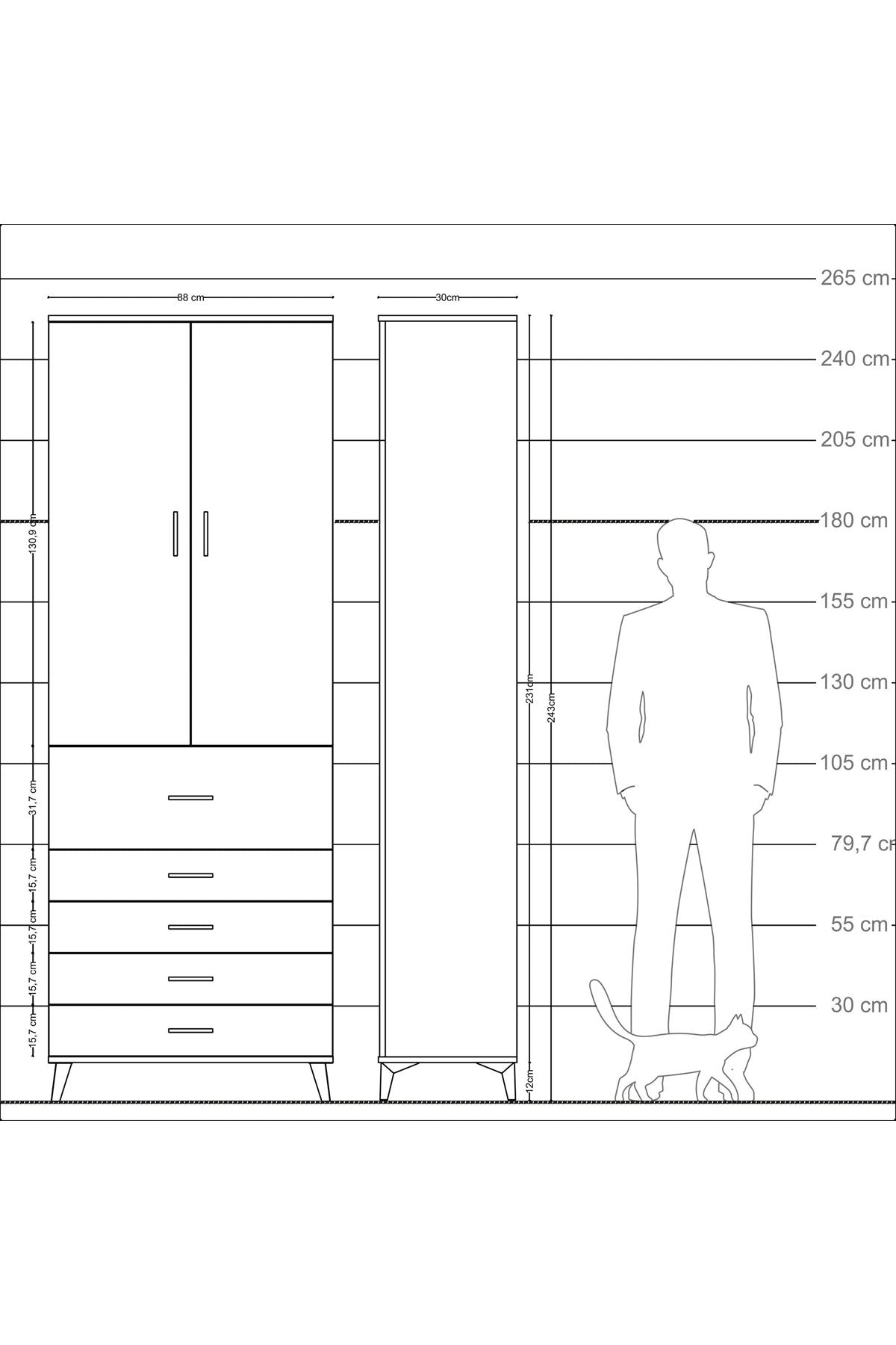 Arges Dolap 4 Raflı 5 Çekmeceli 2 Kapaklı 88x30x243 Çam-Aytaşı