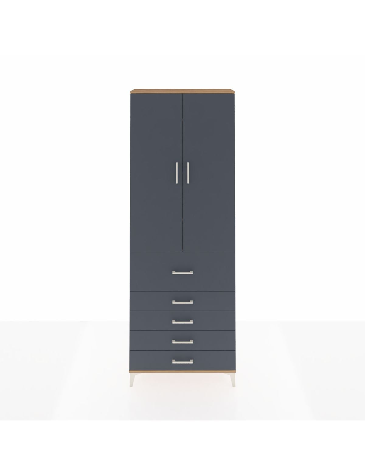 Arges Dolap 4 Raflı 5 Çekmeceli 2 Kapaklı 88x30x243 Çam-Antrasit