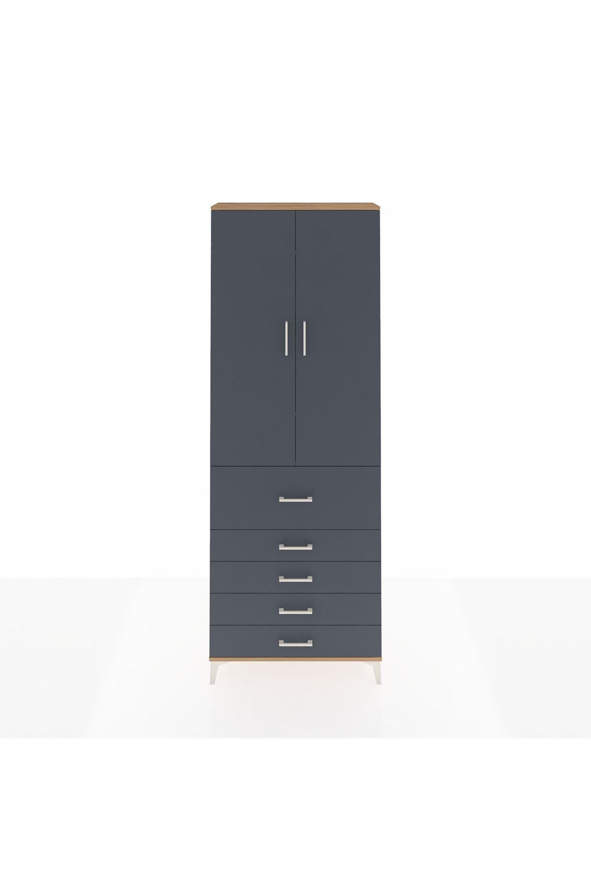 Arges Dolap 4 Raflı 5 Çekmeceli 2 Kapaklı 88x30x243 Çam-Antrasit