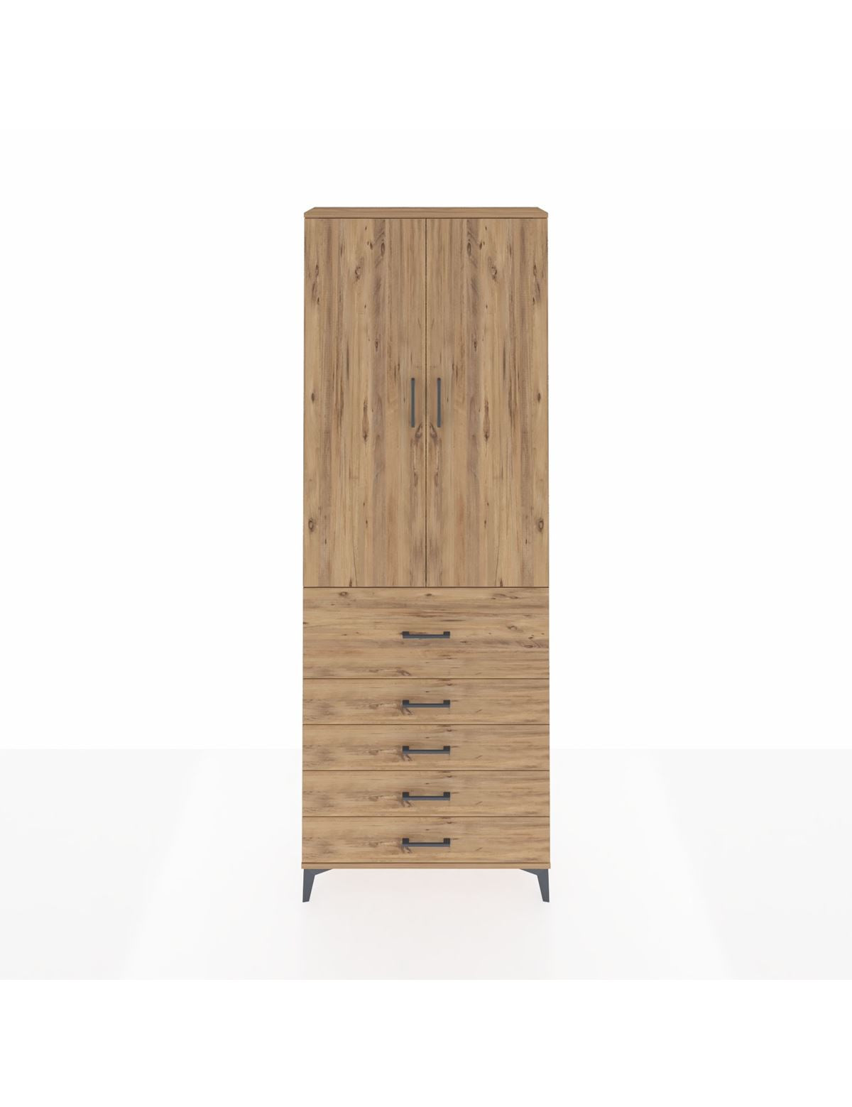 Arges Dolap 4 Raflı 5 Çekmeceli 2 Kapaklı 88x30x243 Çam-Çam