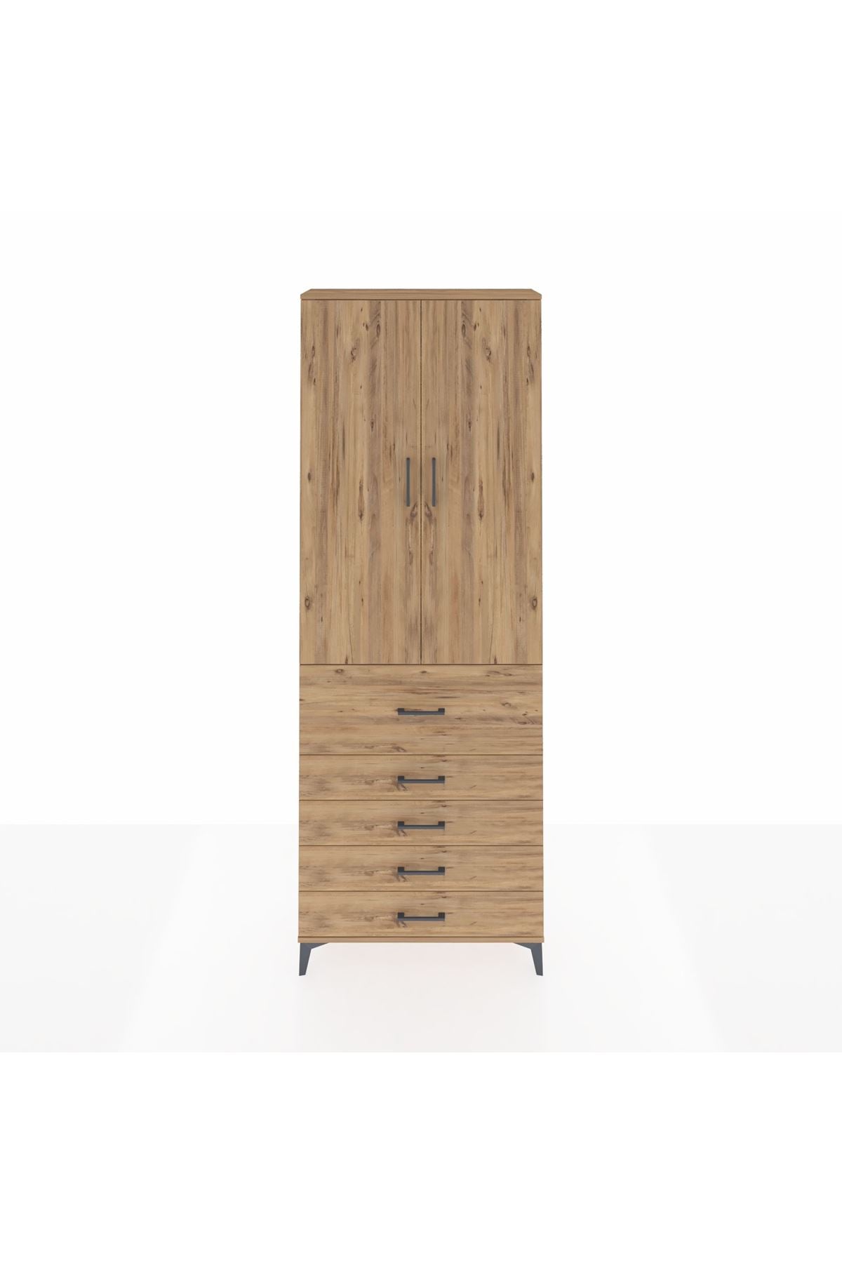 Arges Dolap 4 Raflı 5 Çekmeceli 2 Kapaklı 88x30x243 Çam-Çam