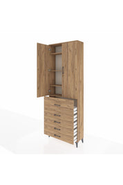 Arges Dolap 4 Raflı 5 Çekmeceli 2 Kapaklı 88x30x243 Çam-Çam