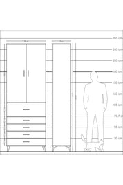 Arges Dolap 4 Raflı 5 Çekmeceli 2 Kapaklı 88x30x243 Çam-Çam