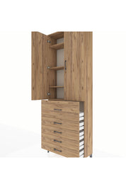 Arges Dolap 4 Raflı 5 Çekmeceli 2 Kapaklı 88x30x243 Çam-Çam