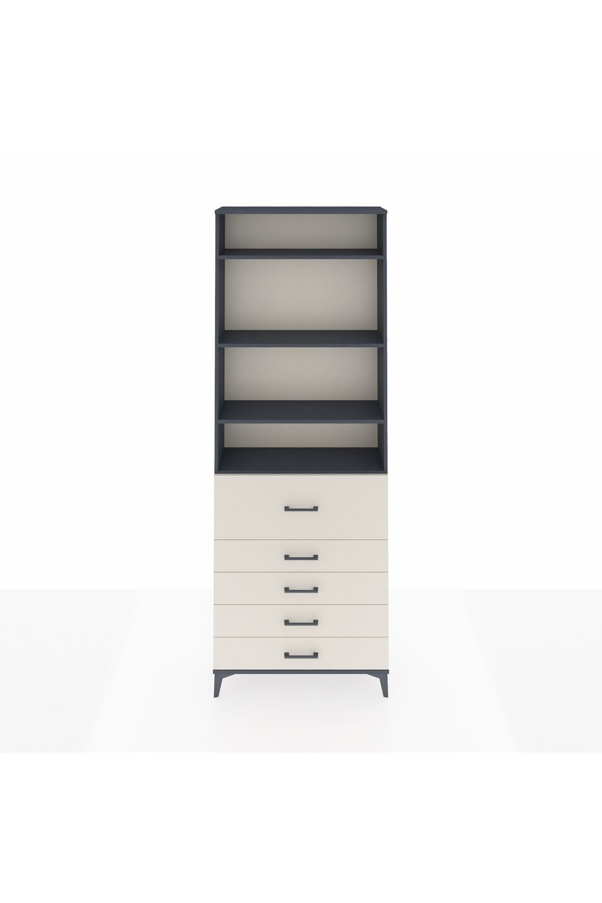 Arges Dolap 4 Raflı 5 Çekmeceli 88x30x243 Antrasit-Aytaşı