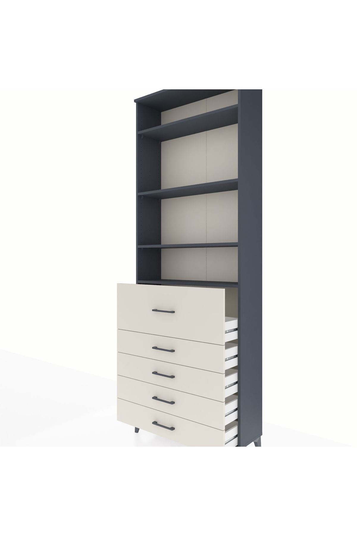 Arges Dolap 4 Raflı 5 Çekmeceli 88x30x243 Antrasit-Aytaşı