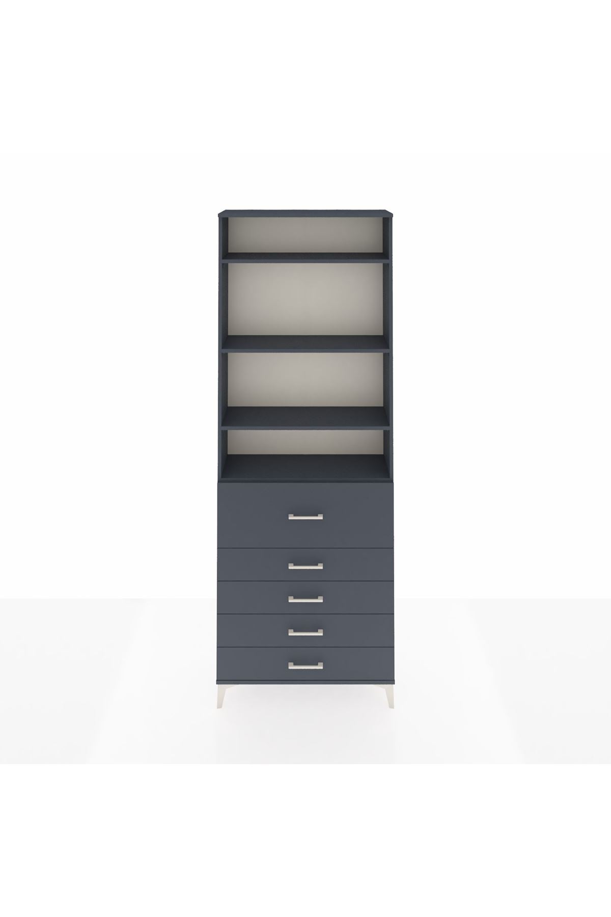 Arges Dolap 4 Raflı 5 Çekmeceli 88x30x243 Antrasit-Antrasit