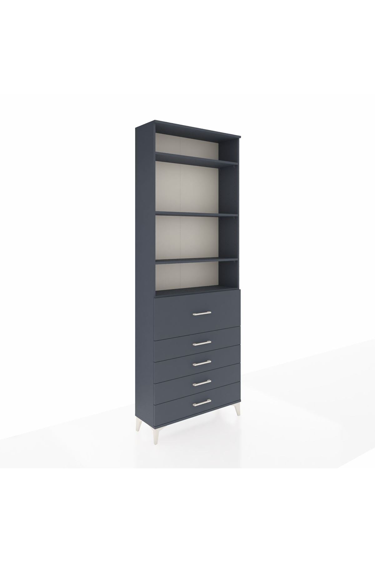 Arges Dolap 4 Raflı 5 Çekmeceli 88x30x243 Antrasit-Antrasit